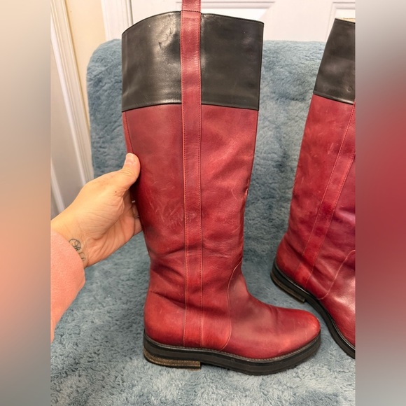 Women’s Dries Van Noten Red And Black Riding Boots Size 5.5 Luxury Leather - Picture 2 of 13